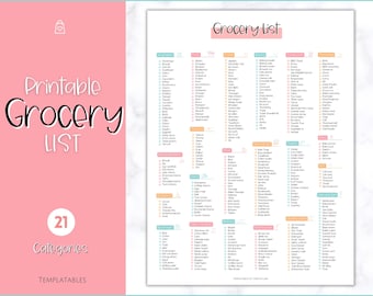 Grocery List, Master Grocery List Printable, Weekly Shopping List, Meal Planner Checklist, Grocery PDF, Kitchen Organization Template