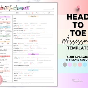 Head to toe Assessment Sheet, Head-to-toe Assessment Guide,  Nursing Study Guide, Nurse Report, Nursing Student Notes, Nclex Care Plan