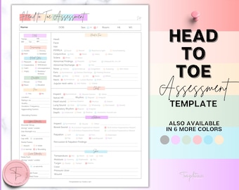 Head to toe Assessment Sheet, Head-to-toe Assessment Guide,  Nursing Study Guide, Nurse Report, Nursing Student Notes, Nclex Care Plan
