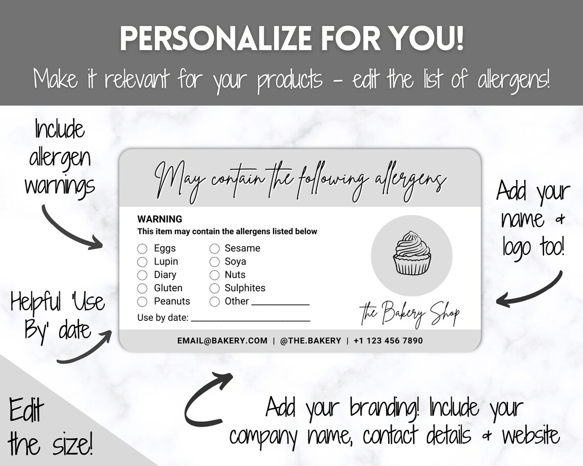 EDITABLE Allergy Label Template Allergen Label Allergy - Etsy