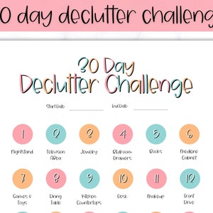 30 Day Declutter Challenge Printable, Cleaning Planner Schedule, De clutter your home, Spring Clean, Home Cleaning Checklist, Organization