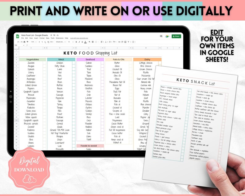 EDITABLE Keto Food List, Keto Snack List, Low carb, Digital Grocery List, Master Grocery List Printable, Shopping List, Meal Planner Journal image 8