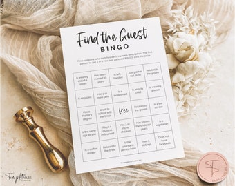 Find the Guest Bingo Game, Bridal Shower Games, Wedding Shower Games, Bridal Bingo, Bachelorette Party Printable, Minimal, Boho, Kraft Paper