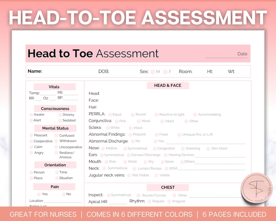Nurse Head to Toe Assessment Sheet, Head-to-toe Assessment Guide ...