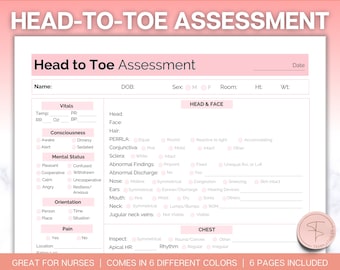 Nurse head to toe Assessment Sheet, Head-to-toe Assessment Guide,  Nursing Study Guide, Nurse Report, Nursing Student Notes, Nclex Care Plan