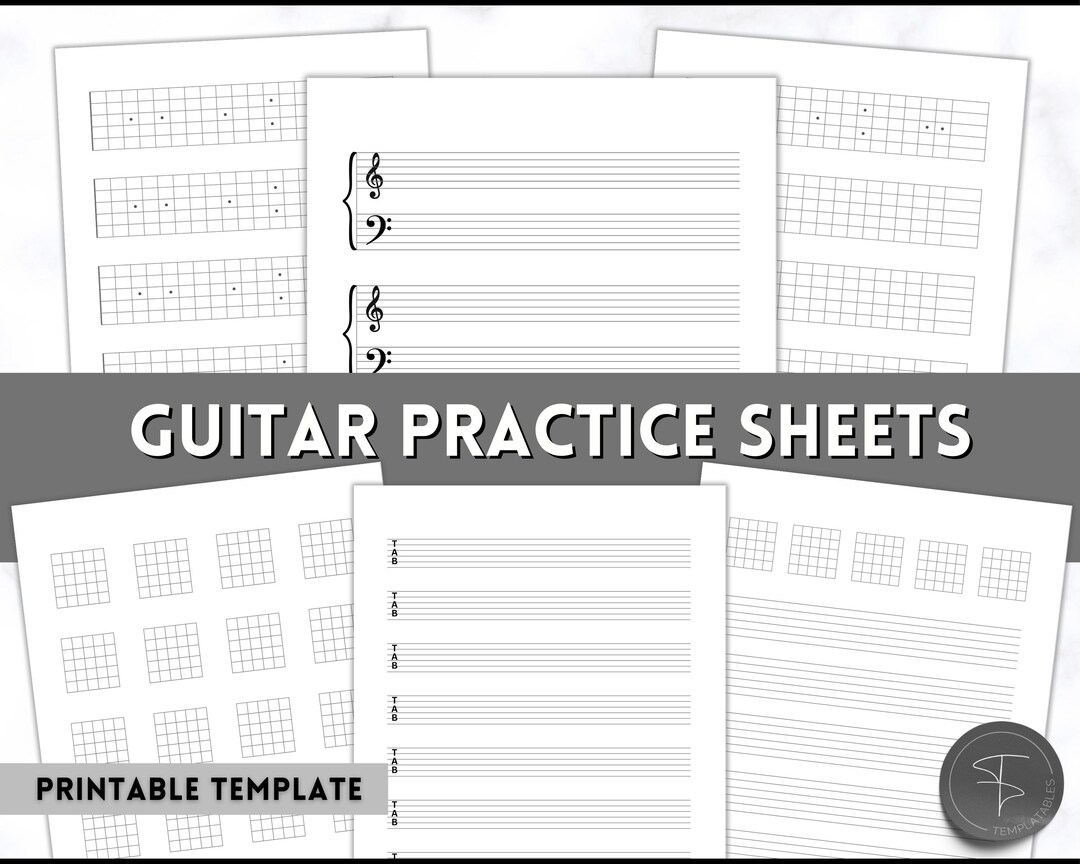 Guitar Practice Sheet BUNDLE, Printable Guitar Chord Sheets, Blank ...