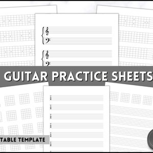 Guitar Practice Sheet BUNDLE, Printable Guitar Chord Sheets, Blank Guitar Chord Chart, Fretboard, Tab Paper, Sheet Music, Teacher, Tablature
