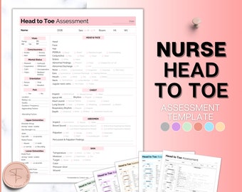 Head to toe Assessment Sheet, Head-to-toe Assessment Guide,  Nursing Study Guide, Nurse Report, Nursing Student Notes, Nclex Care Plan