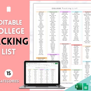 EDITABLE College Packing List, Packing Checklist, Back to School, Student Planner, Essentials, Travel, Moving, Dorm Checklist, Google Sheets