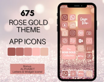 Iconos de aplicaciones de iOS 14 de tema de oro rosa, 675 iconos de aplicaciones de iPhone PINK, icono y widget de pantalla de inicio de estética rosa, iconos de aplicaciones, portadas de iconos de aplicaciones, paquete de aplicaciones
