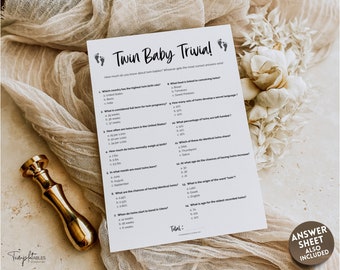 TWIN Baby Trivia Game, Baby Shower Games, Printable Baby Shower Template, Gender Neutral, Minimalist, Boho, Woodland, How well do you know