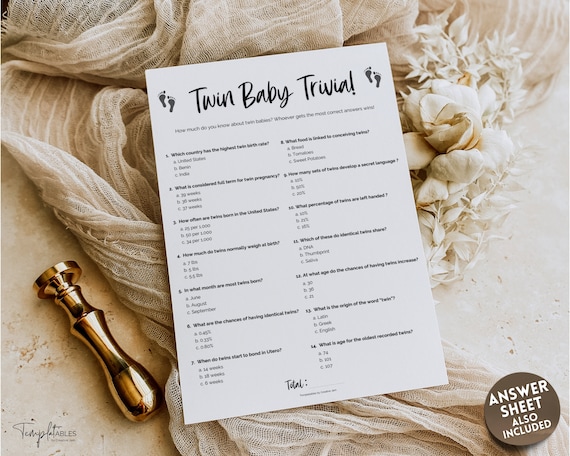 TWIN Baby Trivia Game, Baby Shower Games, Printable Baby Shower Template, Gender Neutral, Minimalist, Boho, Woodland, How well do you know