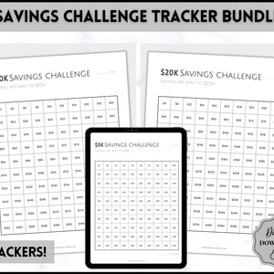 Savings Challenges, 5k, 10k & 20k Saving Tracker Printable BUNDLE, 5000, 10000, 20000, 100 Day, Cash Envelopes, Save Money, Budget, Finance