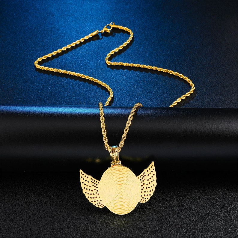 Angel Wing Custom Photo Pendant Necklace,Iced Out Personalized Memorial Pendant Necklace,Birthday Gift for her,gift for him,Hip Hop Jewelry