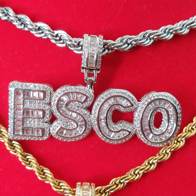 Custom name necklaceCustom baguette letters necklace pendant