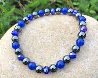 Magnetic hematite and blue agate ball bracelet 6mm