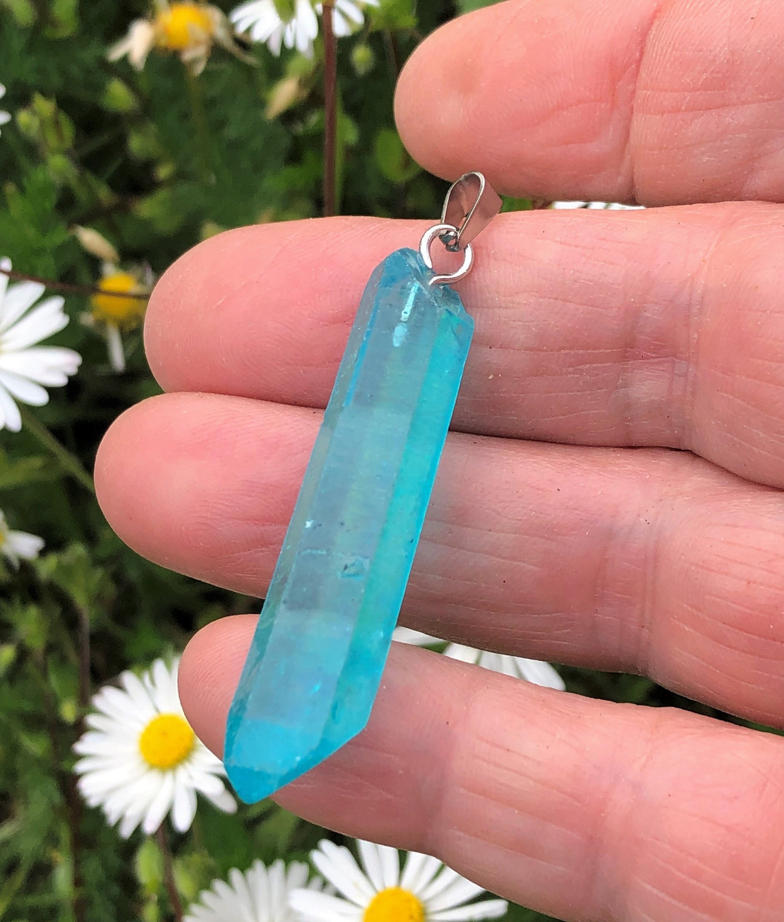 Aqua Aura Quartz Necklace, Three stone piece, Throat Chakra, Handmade  Jewelry | MakerPlace by Michaels