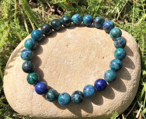 Azurite Bracelet 10 mm Beads for Reiki Healing and Crystal Healing Stones  (Color : Green & Blue)
