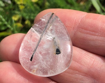 Quartz tourmaline cabochon 35 carats quartz rutile