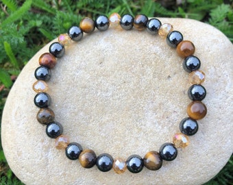 Tiger's eye and magnetic hematite ball bracelet 6mm