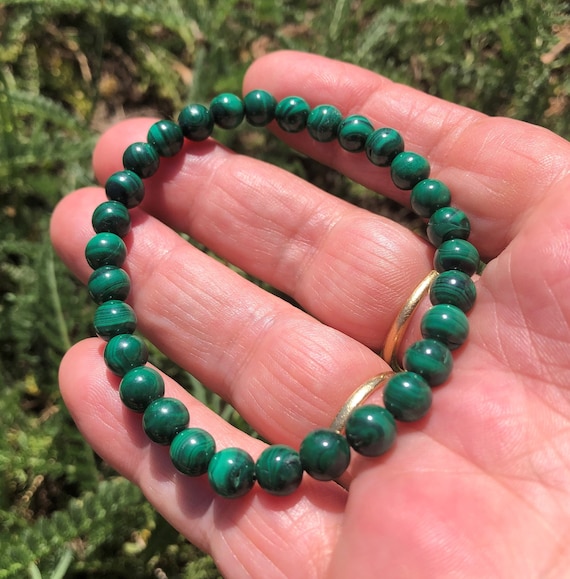 Bracelet En Malachite Pierre Naturelle - Perles 6mm, Longueur 17-18cm, Neuf Avec étiquettes
