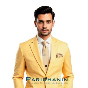 Yellow Two Piece wedding Suit for Men – Slim Fit | Tailored Formalwear | Stylish Modern Suit  | Gift for Him