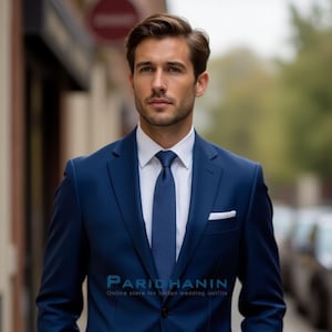 Dark Blue Two-Piece Men&#39;s Suit – Tailored Fit Wedding Attire | Classic Formal Suit for Groom, Business, Elegant Events & Fashion Lovers