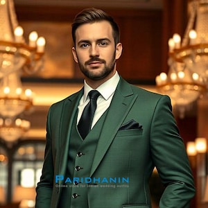 Emerald Green Mens 3 Piece Suit – Formal Tailored Elegance – Luxury Wedding mens wear  – Dapper Look  Dark Green Suit