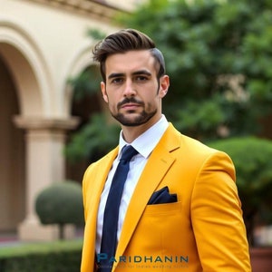 Mustard Yellow Two Piece Groom Suit – Tailored mens Wedding Suit | Yellow Tuxedo for Men | Prom Suit | Groomsmen Formal Gift for Him