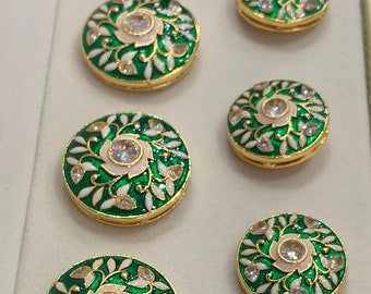 Green and Gold  Decorative Sherwani Buttons in a set of 13