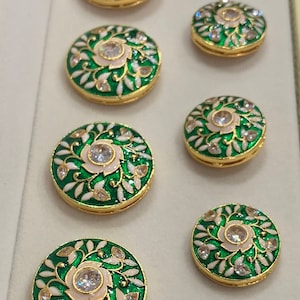 Green and Gold  Decorative Sherwani Buttons in a set of 13