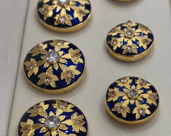 Blue and Gold Sherwani Buttons in a set of 13