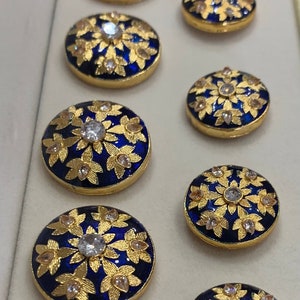 Blue and Gold Sherwani Buttons in a set of 13