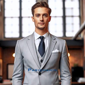 Light Grey Three Piece Suit for Men | Wedding & Business Formal Wear | Tailored Classic Outfit