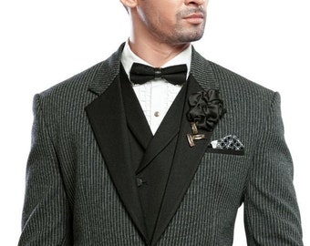 Mens Formal Wedding Grey Tuxedo 7 pc suit