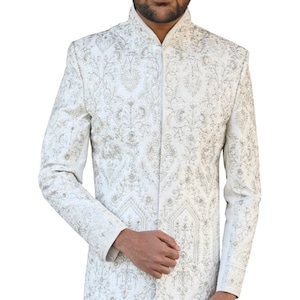 White Hand-Embroidered Men’s Wedding Sherwani