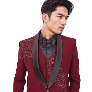 Maroon 5 Piece Tuxedo Suit for Men | Classic Groom Outfit with Intricate Detailing | Formal Wedding Wear