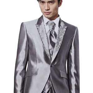 Sharkskin Grey 6 Piece Tuxedo Suit for Men | Tailored Groom Outfit for Reception or Party | Custom Formalwear