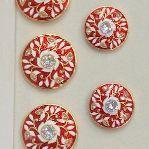 Red White Gold Minakari Shank Sherwani Buttons in a set of 13