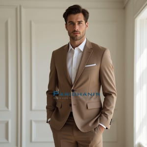 Light Brown Two Piece Mens Suit | Handmade Formal Business Suit | Custom Mens Tuxedo | Gift for Him