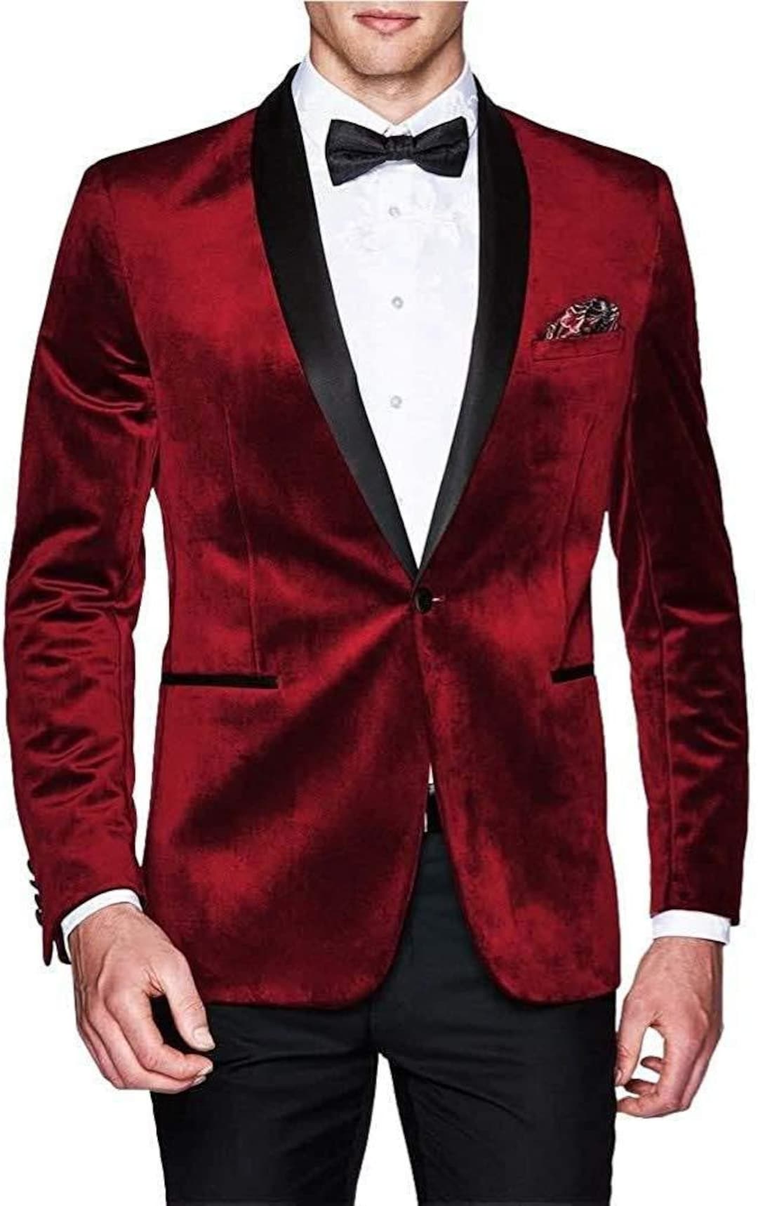 One Button Red Mens Slim Fit Velvet Blazer Sport Jacket Coat