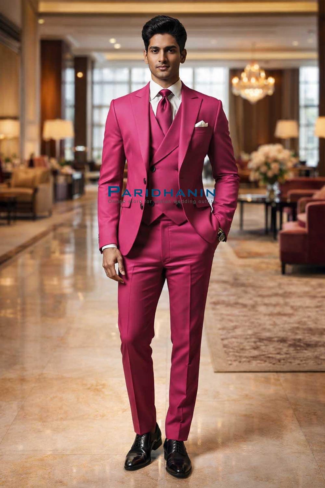 Mens Hot Pink 3 Piece Suit Wedding Groom Outfit Slim Fit Prom Formal Tuxedo  Style | Paridhanin. - Etsy