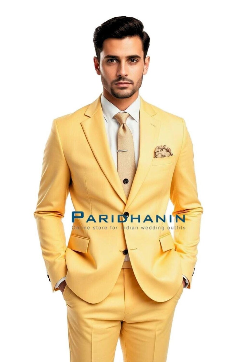 Men's Classic 2Piece Solid Color Yellow Suit for Weddings