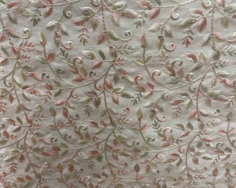 Cream Embroidered Dupion Silk Fabric, Bohemian Skirts, Table Runner, Art Quilt,Embroidered Bags-Indian Fabric