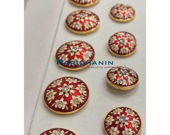 Herr Röda Meenakari Bandhgala Knappset i Guldmässing Bröllop Sherwani Accessoarer Gåva | Paridhanin.