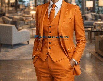 Womens Burnt Orange 3 Piece Suit Formal Blazer Vest Pants Wedding Outfit | Paridhanin.