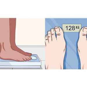 a person standing on a scale with their feet on the scale