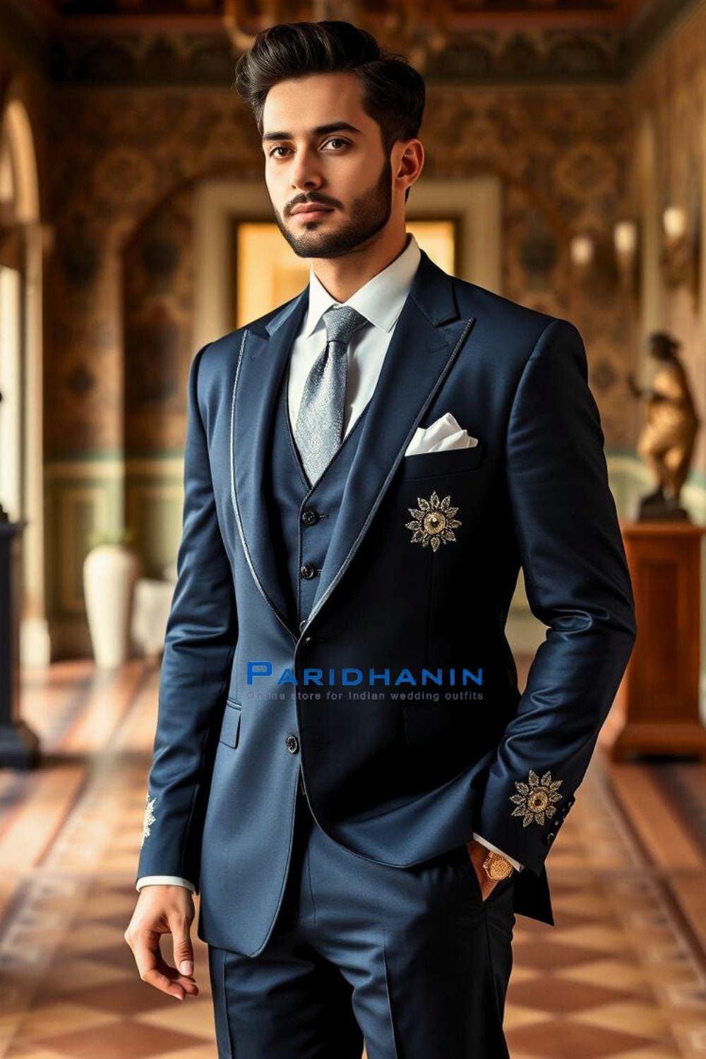 Navy groom tuxedo hot sale