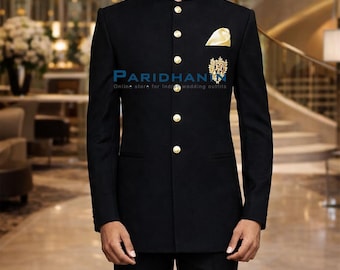 Mens Black 6 Button Jodhpuri Suit Wedding Groom Bandhgala 3 Piece Formal Outfit | Paridhanin.