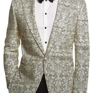 Dusty white Man Embroidered Floral Derby Sport Coat Wedding Blazer